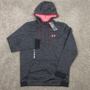 Under Armour Sweater Mens Medium Gray Orange ColdGear Pullover Hoodie Sweatshirt